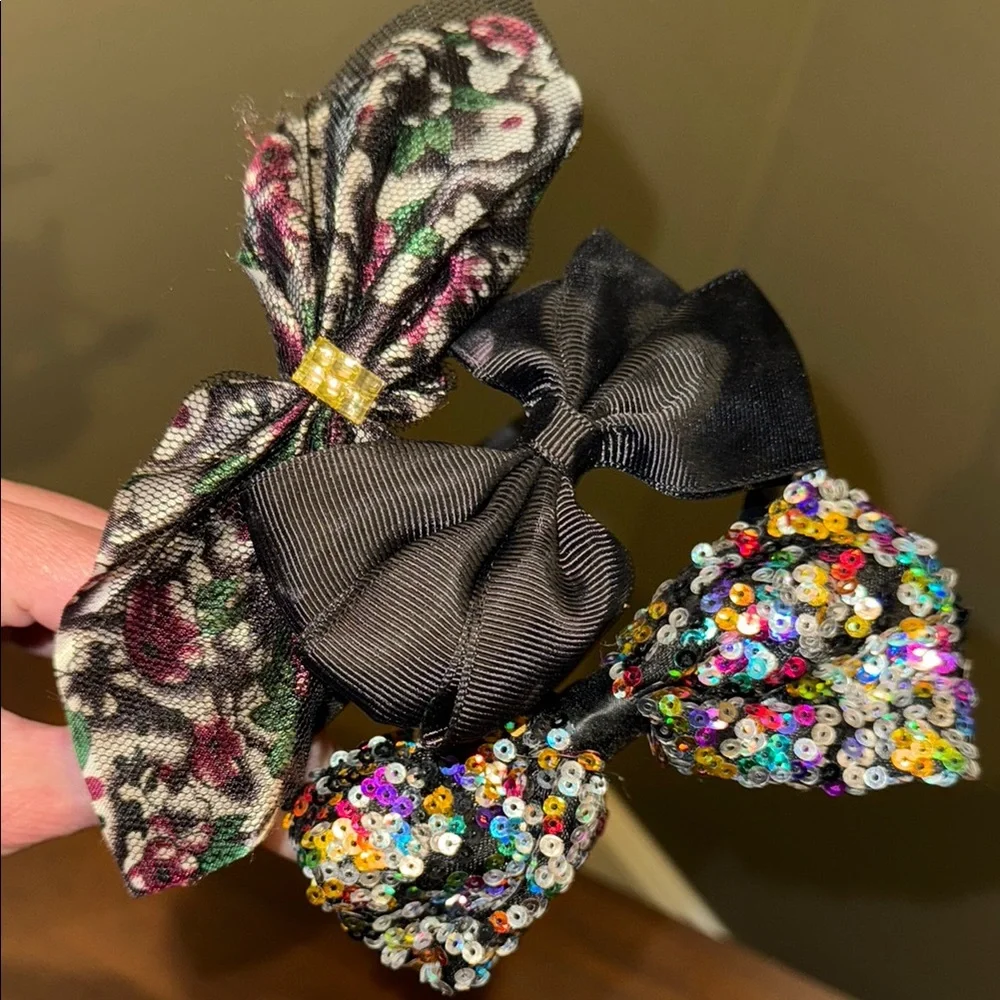 Black Hair Headbands Set with Floral Patterns